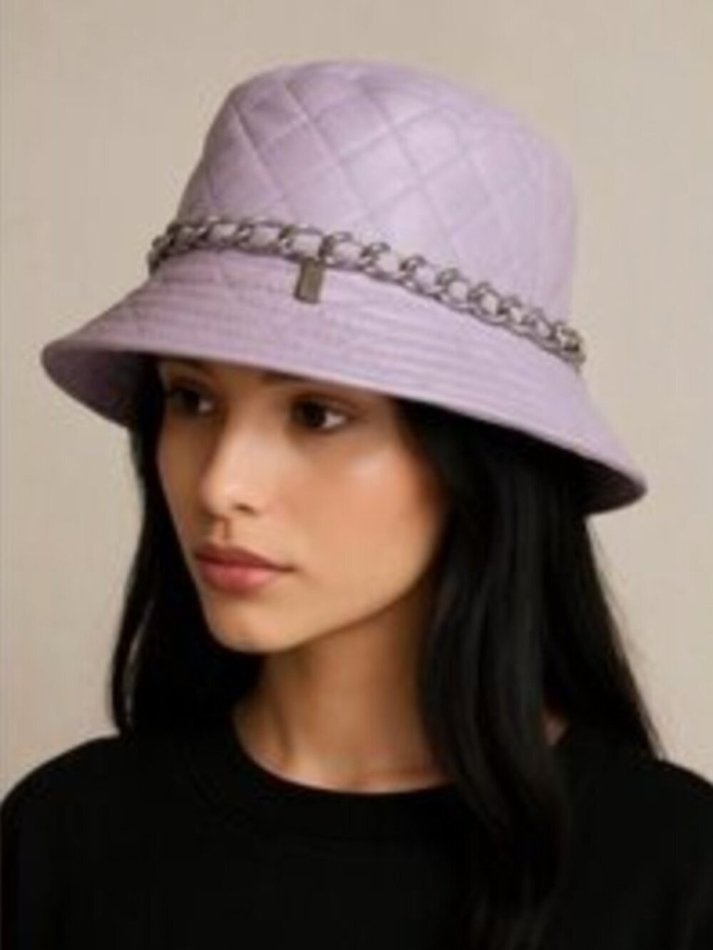 NEW Steve Madden NYC Quilted Bucket Hat Chain Silver Detail Lavender Purple